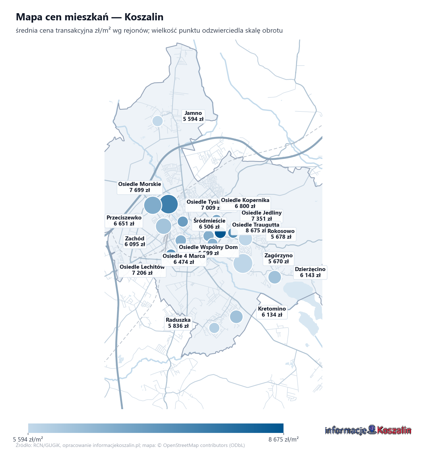 Mapa cen mieszkań - Koszalin