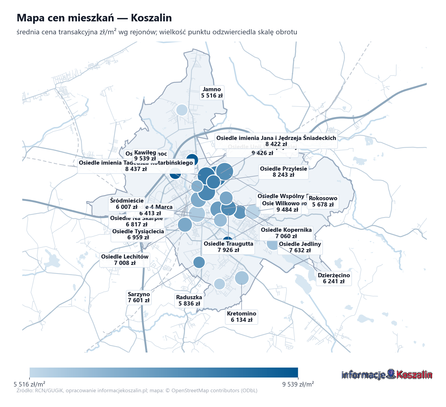 Mapa cen mieszkań - Koszalin