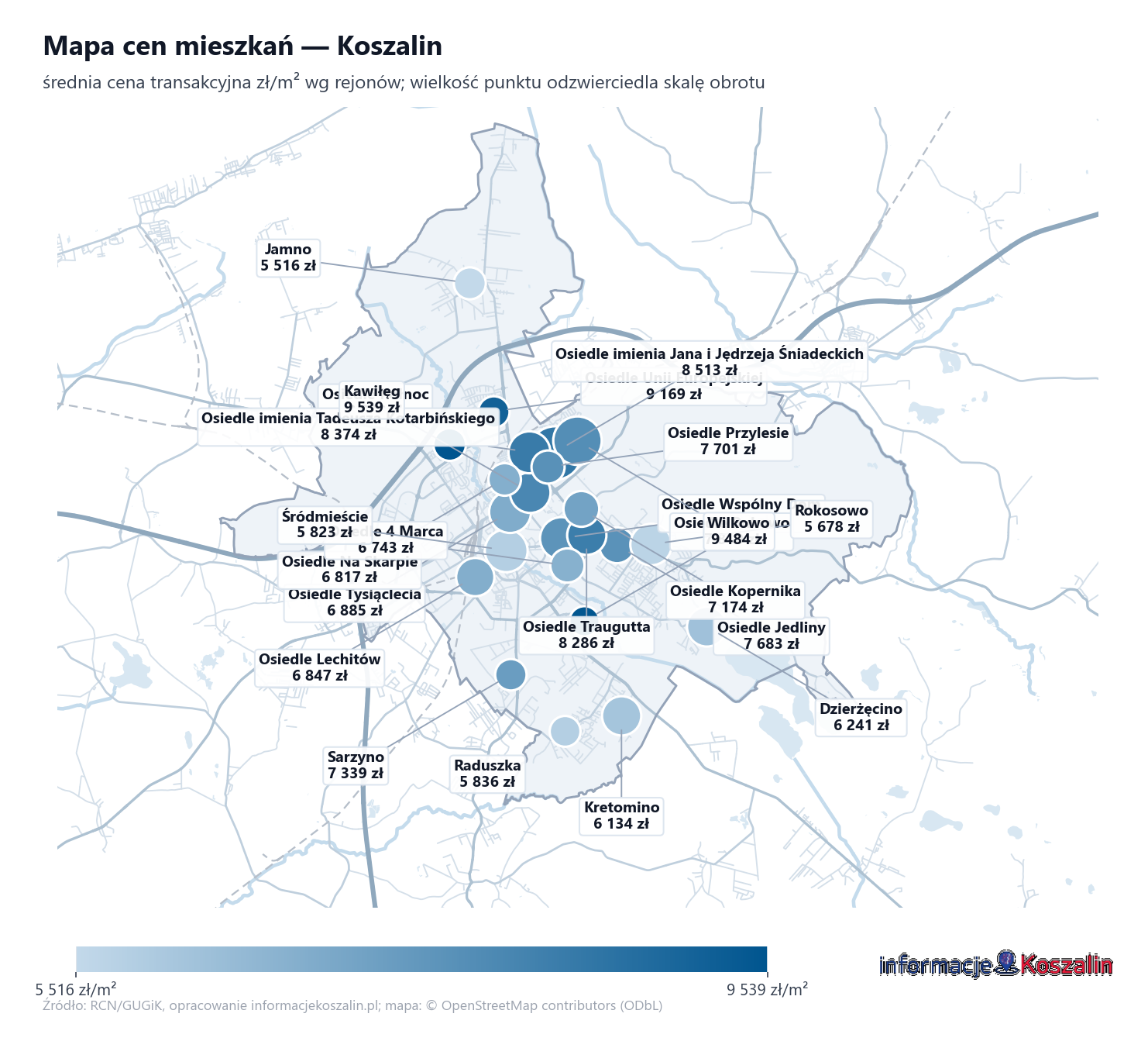 Mapa cen mieszkań - Koszalin