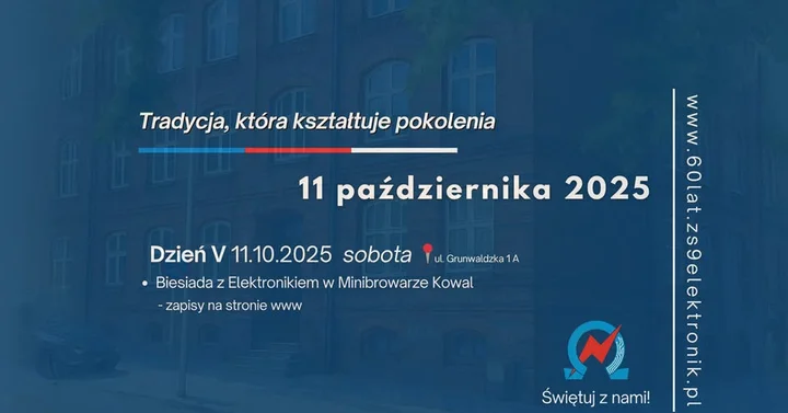 Obrazek przedstawia grafikę promocyjną wydarzenia Gala jubileuszowa z okazji 60-lecia Zespołu Szkół nr 9 im. Romualda Traugutta