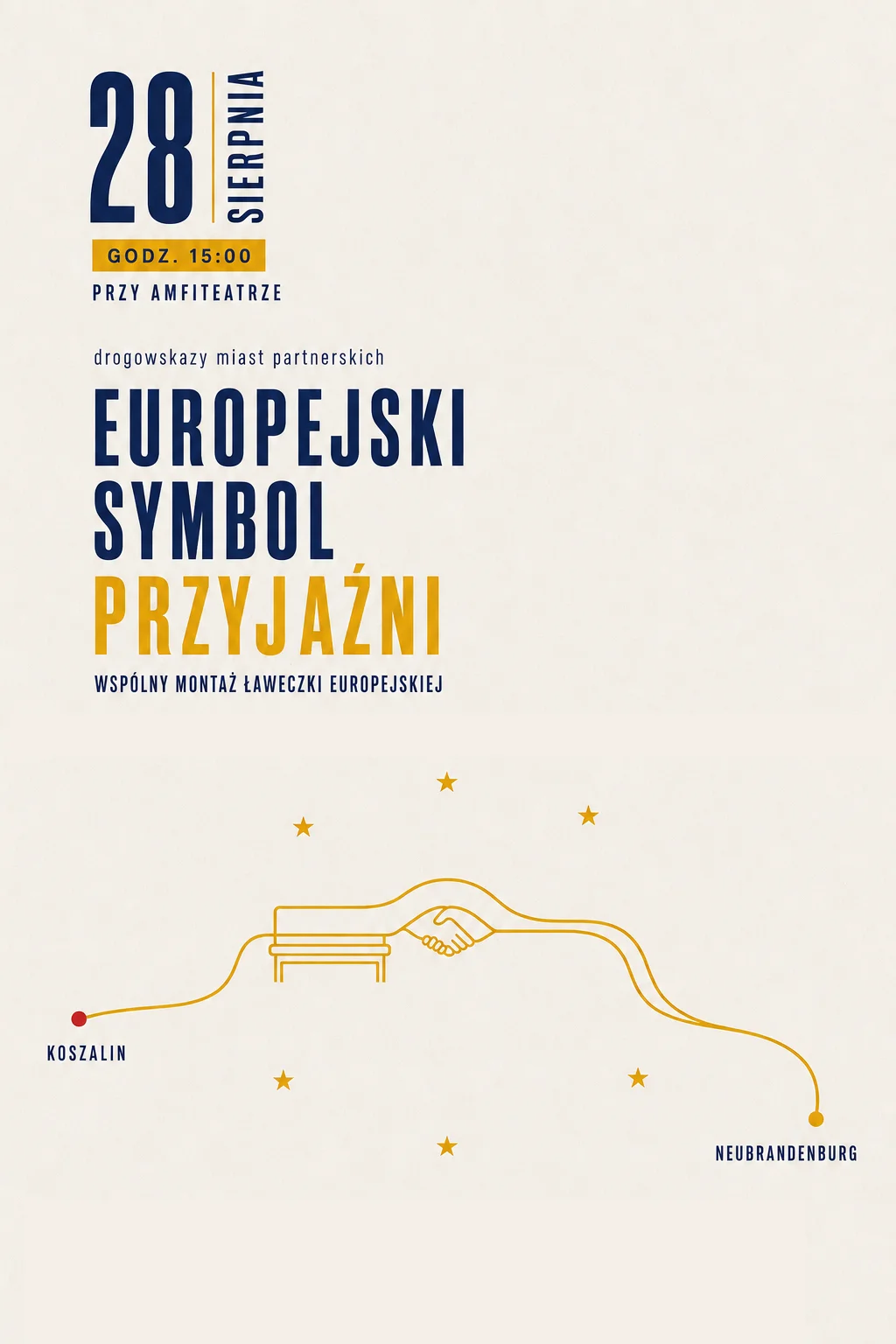 Grafika promocyjna wydarzenia Europejski symbol przyjaźni w Koszalinie. Wspólny montaż „Ławeczki Europejskiej”