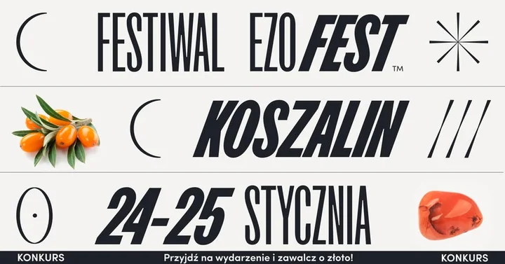 Grafika promocyjna wydarzenia Festiwal Ezoteryki i Medycyny Naturalnej w Koszalinie – spotkanie z energetyką i naturą