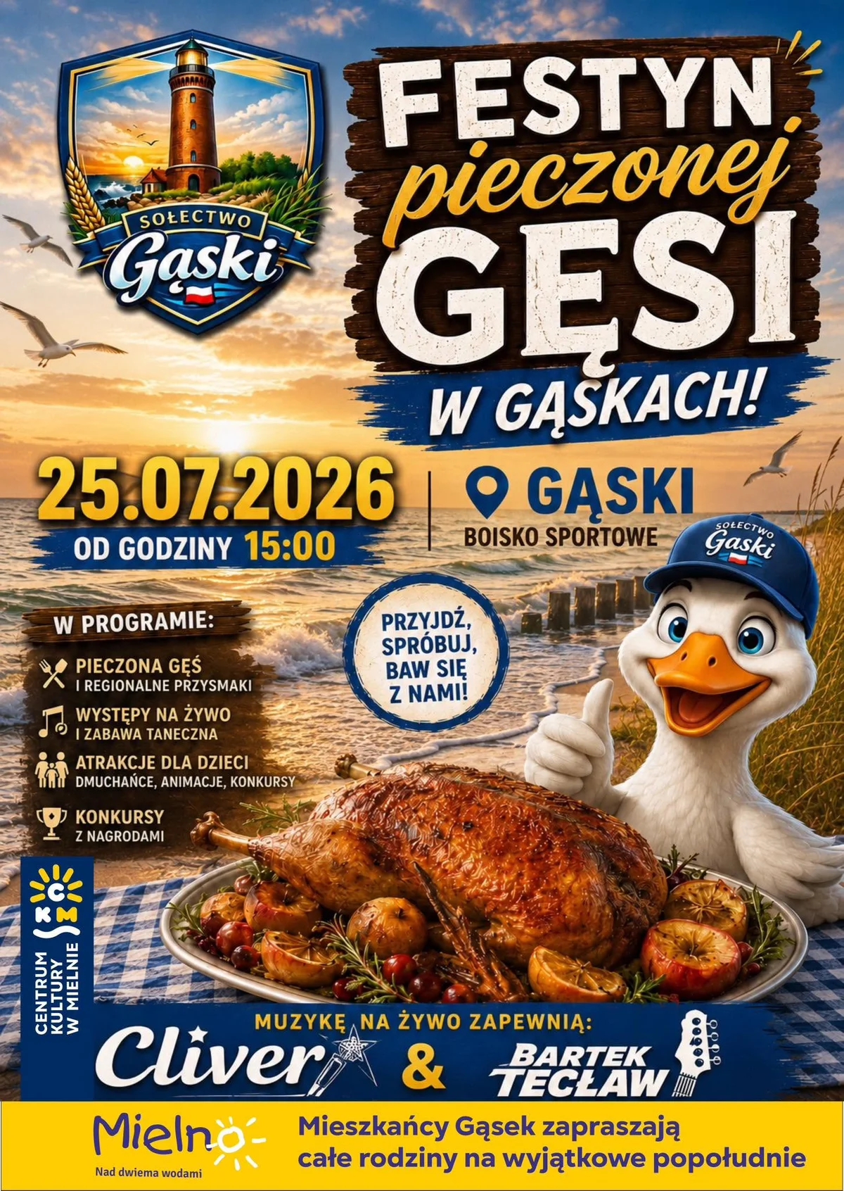 Grafika promocyjna wydarzenia Gąski zapraszają na letnią zabawę z pieczoną gęsią