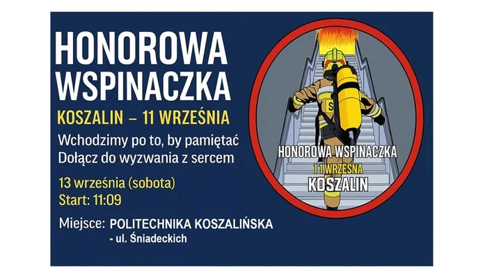 Obrazek przedstawia grafikę promocyjną wydarzenia Wspólna wspinaczka pamięci w Koszalinie — 13 września