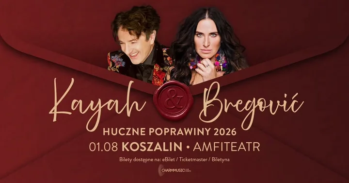Grafika promocyjna wydarzenia Kayah & Bregović — Huczne Poprawiny 2026 w Koszalinie
