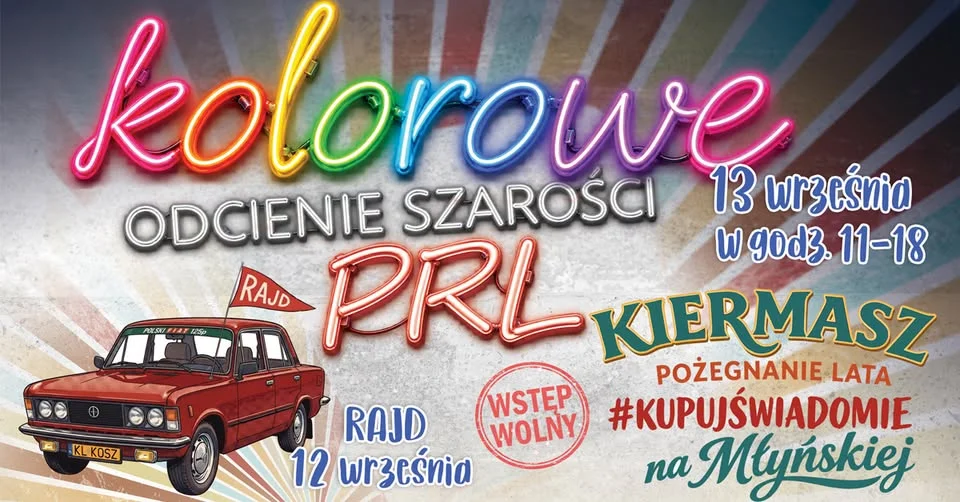 Grafika promocyjna wydarzenia Kolorowe odcienie szarości PRL – wydarzenie plenerowe