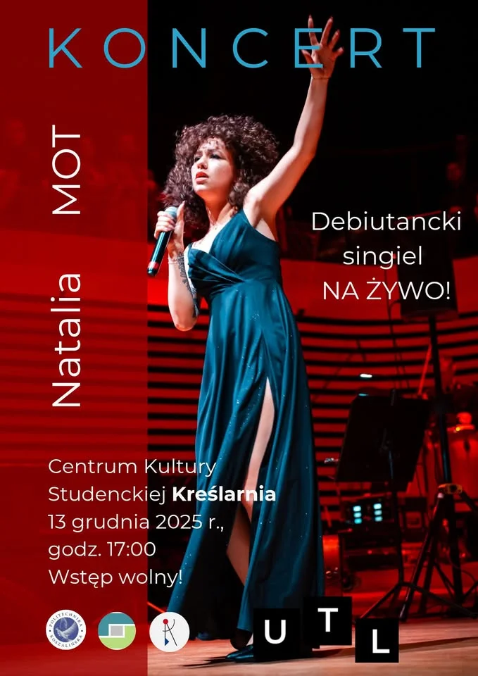 Grafika promocyjna wydarzenia Koncert Natalii MOT w Centrum Kultury Studenckiej Kreślarnia — 13 grudnia