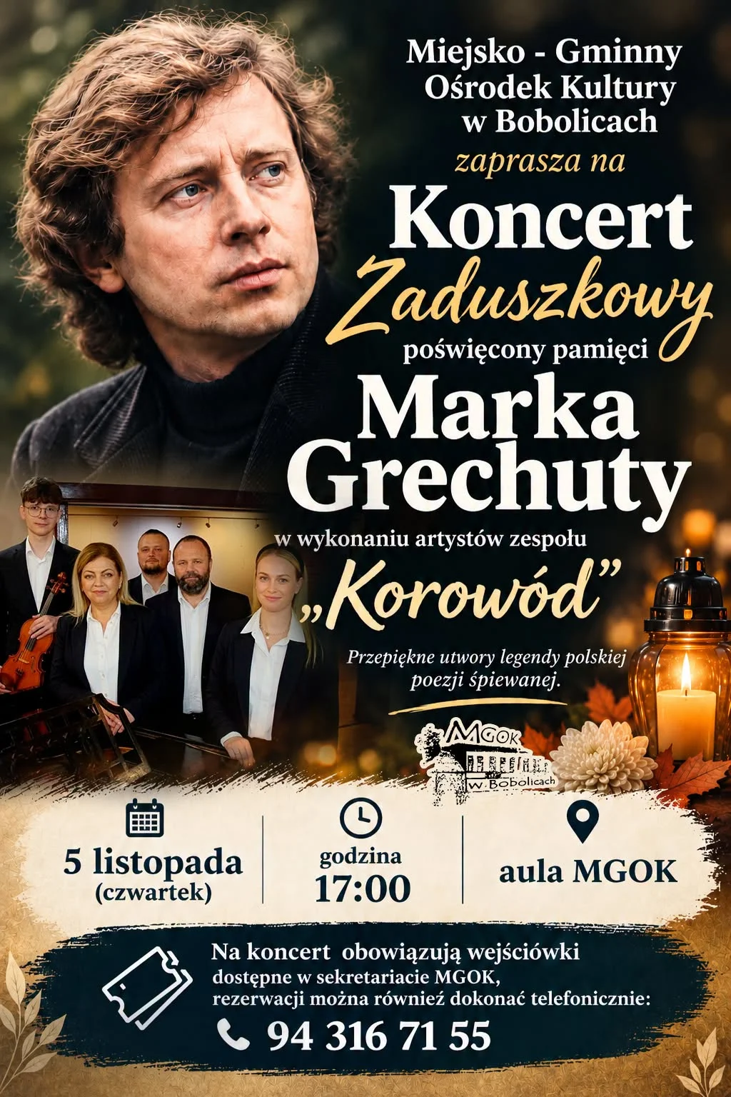 Grafika promocyjna wydarzenia Koncert Zaduszkowy – wieczór z twórczością Marka Grechuty
