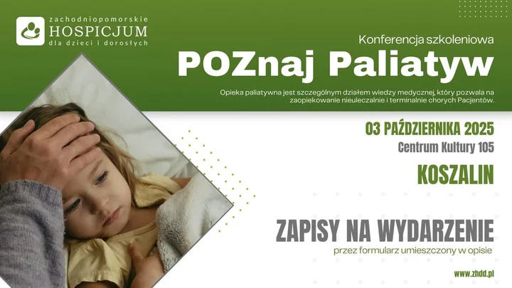 Obrazek przedstawia grafikę promocyjną wydarzenia Bezpłatna konferencja szkoleniowa o opiece paliatywnej w Koszalinie