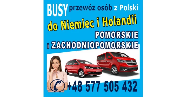 Obrazek przedstawia grafikę promocyjną wydarzenia Bezpośredni przewóz osób i paczek z Koszalina do Niemiec i Holandii