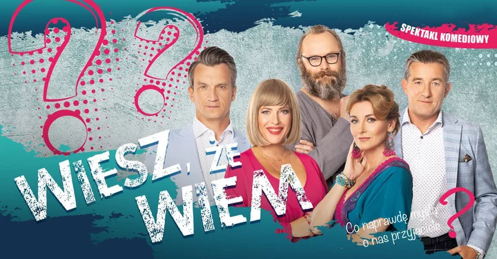 Obrazek przedstawia grafikę promocyjną wydarzenia Komedia „Wiesz, że wiem” z Lichotą, Wrońską i Sadowskim w Koszalinie