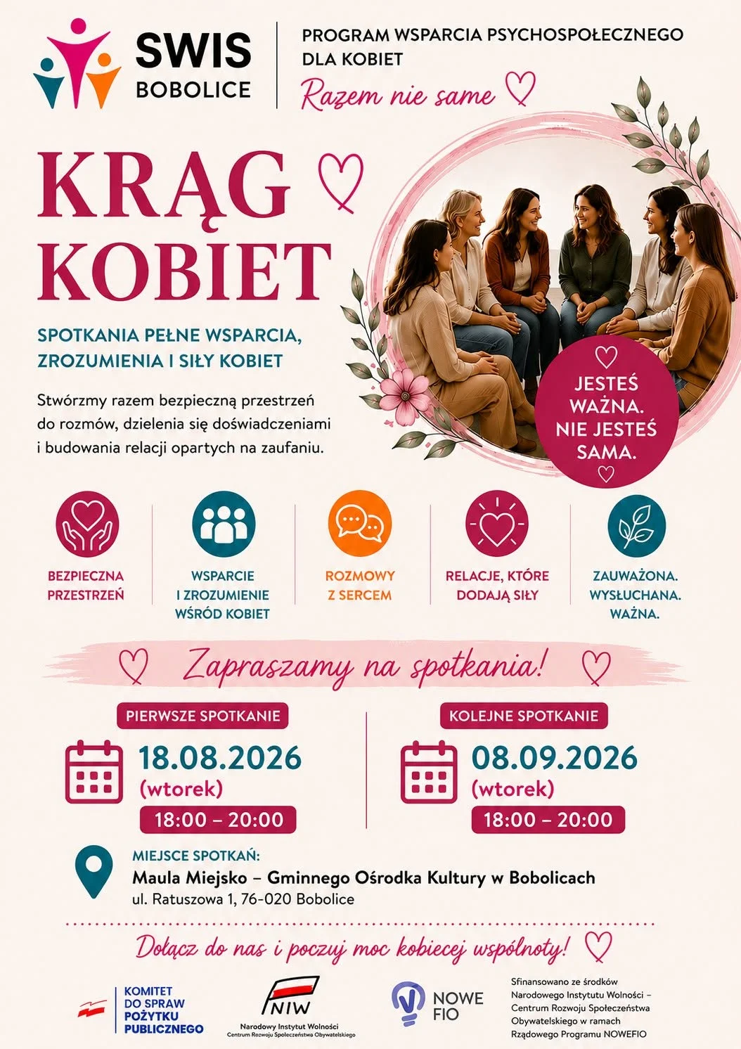 Grafika promocyjna wydarzenia Krąg Kobiet w Gminie Bobolice