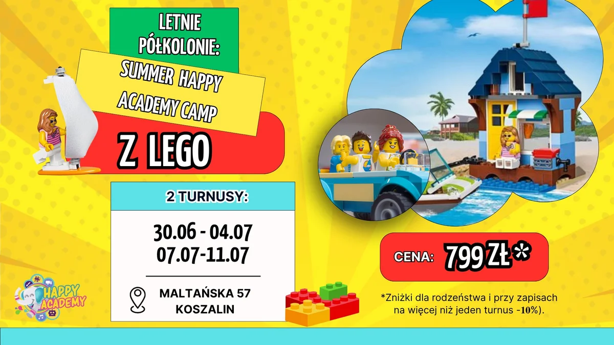 Grafika promocyjna wydarzenia Letnie półkolonie z klockami LEGO w Koszalinie