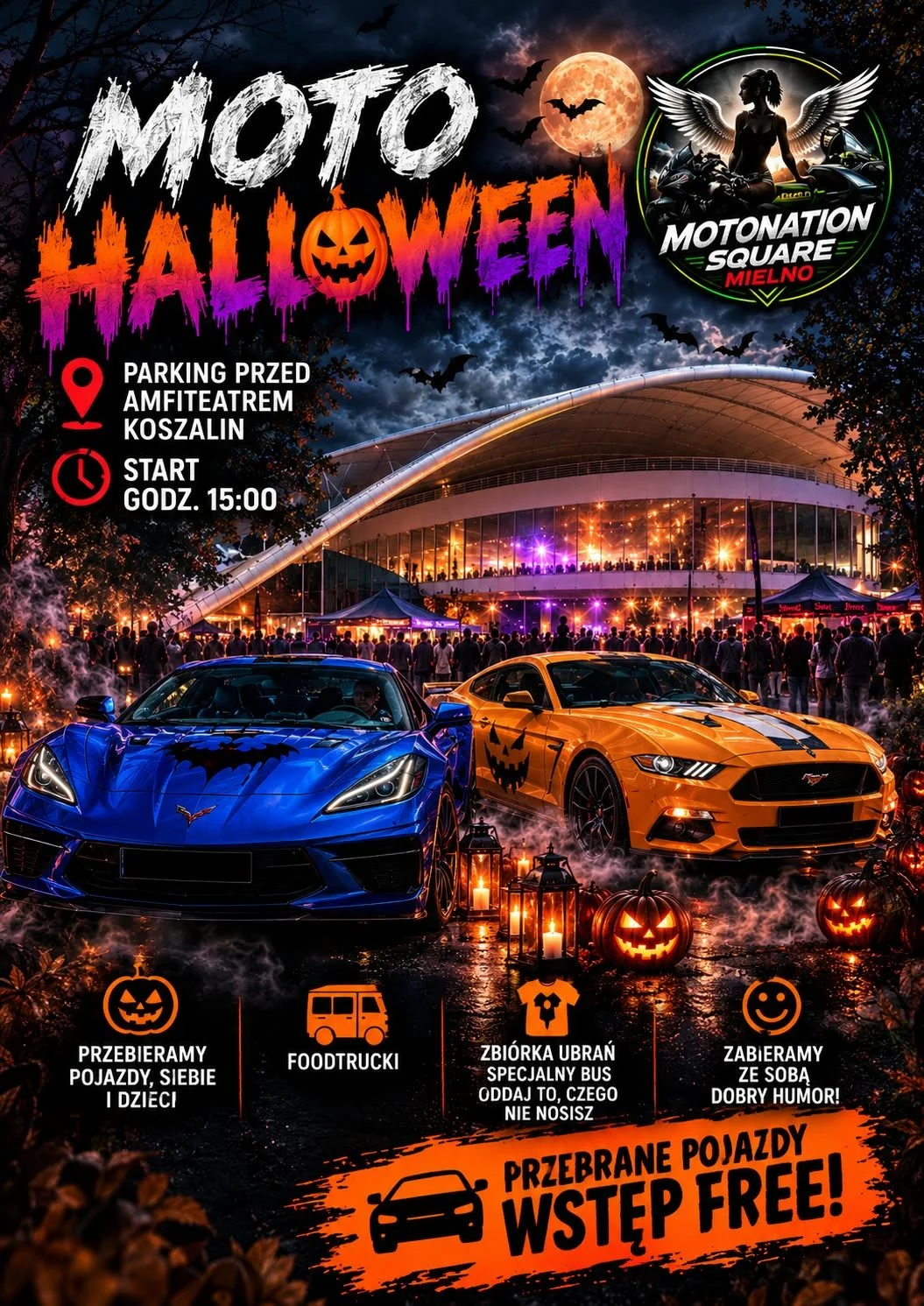 Grafika promocyjna wydarzenia Moto Halloween w Koszalinie