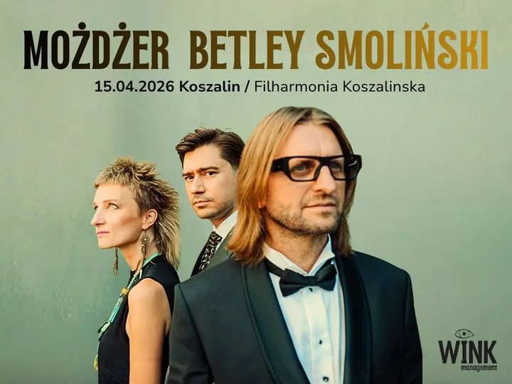 Grafika promocyjna wydarzenia Możdżer/Betley/Smoliński — trio pełne improwizacji i niespodzianek