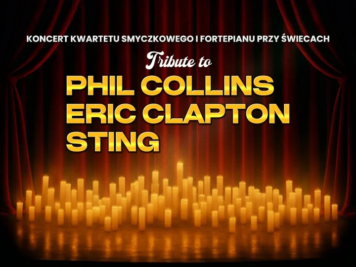 Grafika promocyjna wydarzenia Muzyka Erica Claptona, Stinga i Phila Collinsa – Koszalin