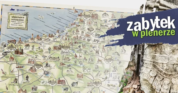 Obrazek przedstawia grafikę promocyjną wydarzenia Otwarcie plenerowej ekspozycji muzealnej i prezentacja mapy „Wędrownik koszaliński”