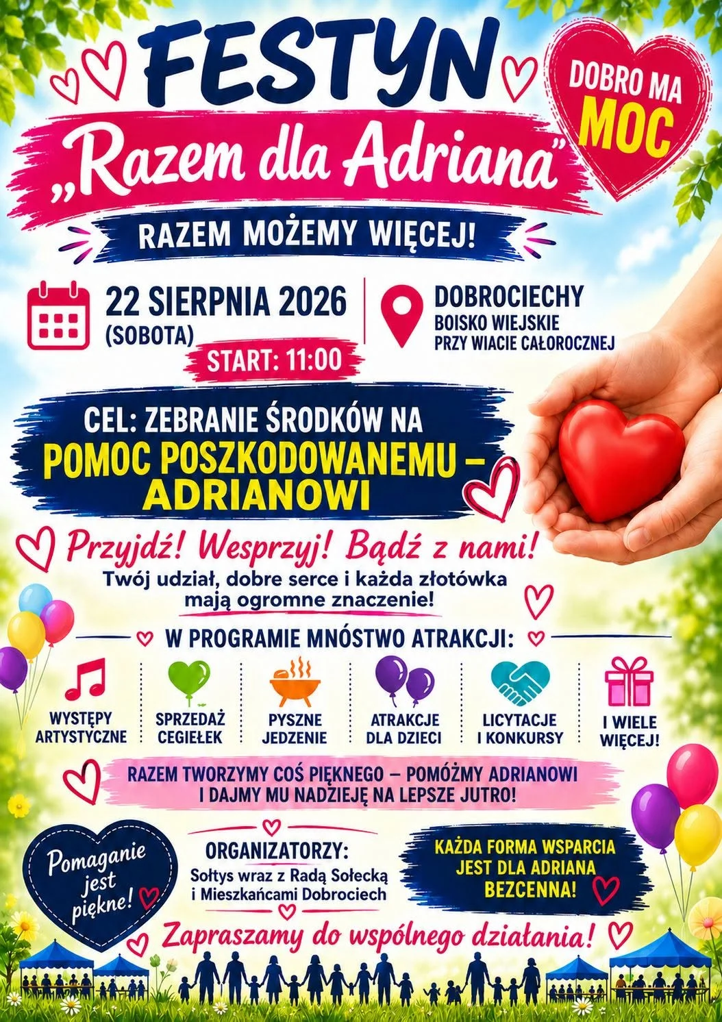 Grafika promocyjna wydarzenia Razem dla Adriana – festyn charytatywny w Dobrociechach