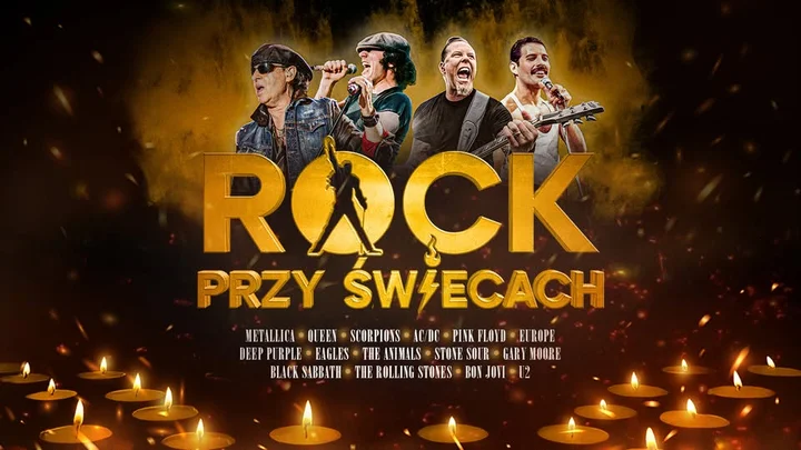 Obrazek przedstawia grafikę promocyjną wydarzenia Rockowe klasyki w kameralnej odsłonie — koncert w Filharmonii Koszalińskiej