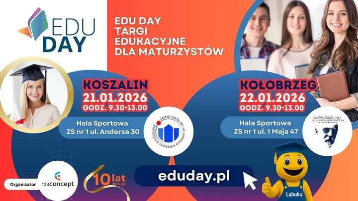 Grafika promocyjna wydarzenia Targi Edu Day Koszalin - Kołobrzeg 2026 — targi edukacyjne dla maturzystów