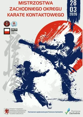 Grafika promocyjna wydarzenia Mistrzostwa Zachodniego Okręgu Karate Kontaktowego 2026 w Koszalinie
