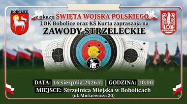 Grafika promocyjna wydarzenia Otwarte Zawody Strzeleckie z okazji Święta Wojska Polskiego