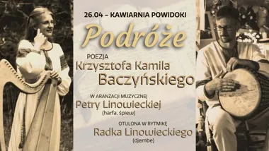 Grafika promocyjna wydarzenia Poezja śpiewana z harfą w Koszalinie — koncert „Podróże” do poezji Baczyńskiego