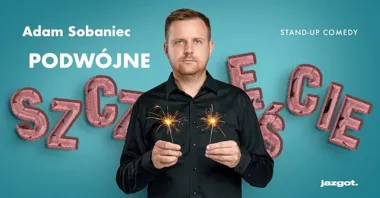 Grafika promocyjna wydarzenia Stand-up Adam Sobaniec „Podwójne Szczęście” w Koszalinie