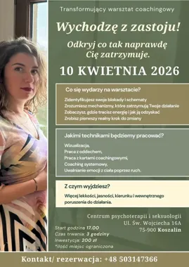 Grafika promocyjna wydarzenia Wychodzę z zastoju! – transformujący warsztat coachingowy w Koszalinie