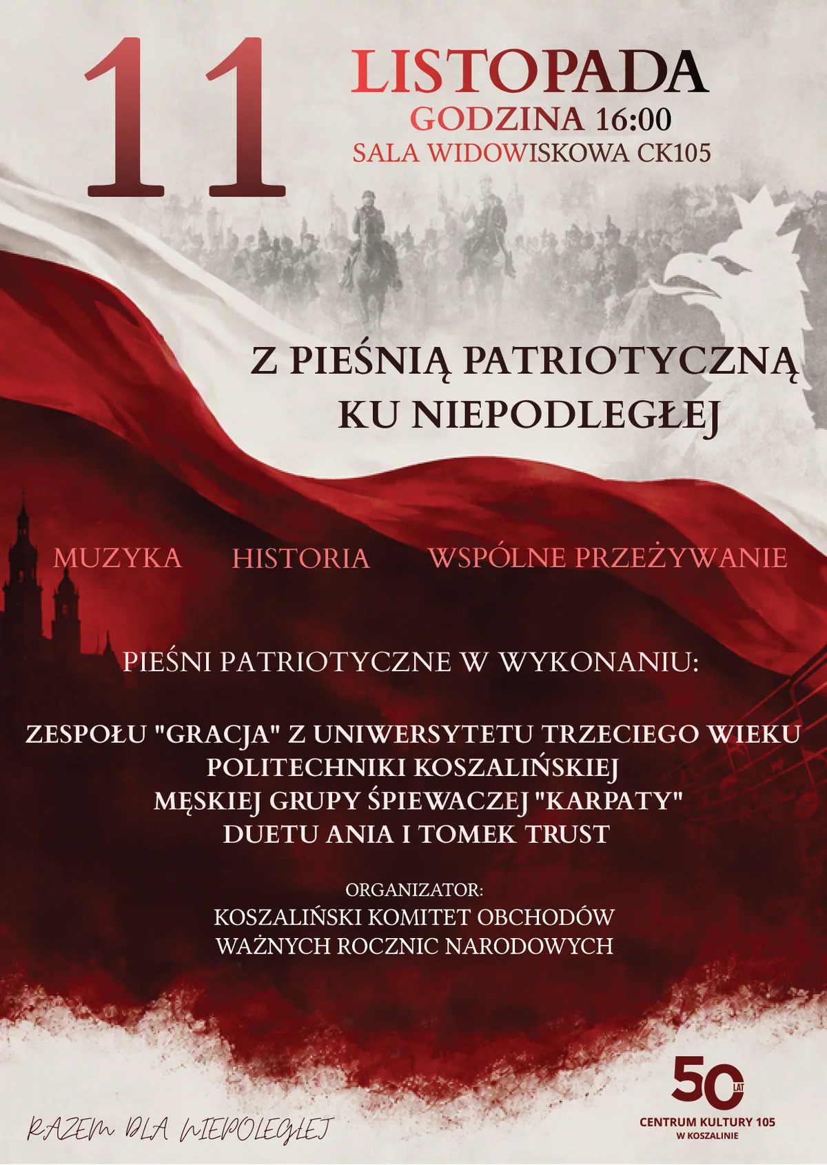 Grafika promocyjna wydarzenia Z pieśnią patriotyczną ku Niepodległej