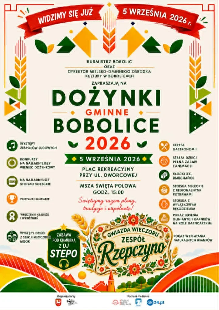 Dożynki w Bobolicach z wieczornym koncertem i nagrodami dla sołectw