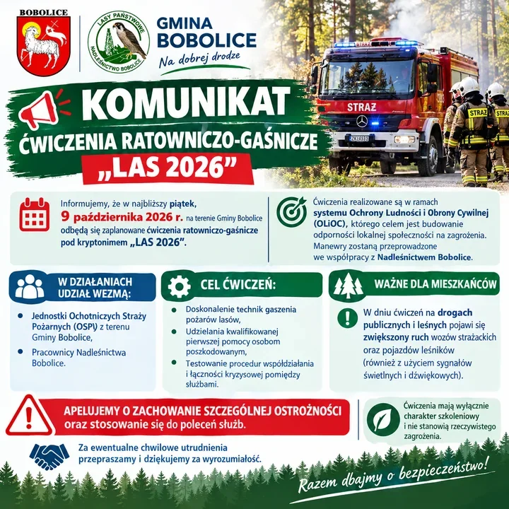 Strażacy i leśnicy ruszą do ćwiczeń. W Bobolicach pojawi się śmigłowiec