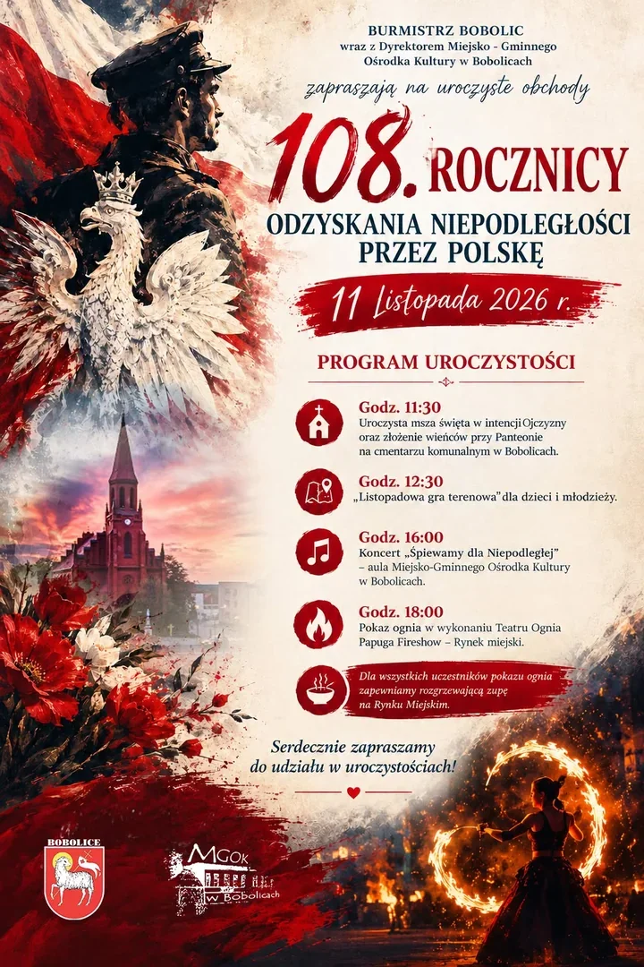Obchody 108. rocznicy niepodległości w Bobolicach zakończy pokaz ognia